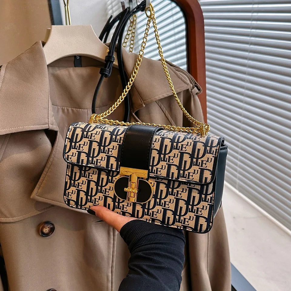 Letter Print Lock Luxury handbags Women Shoulder Bags Designer Crossbody Purses Handbag Chain Strap Clutch Bag 2025 New Small