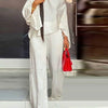 Women's Wide Leg Pants Two Piece Set Fashion Off Shoulder Shirt And Pants Sets Autumn Winter Casual Loose Solid Suit