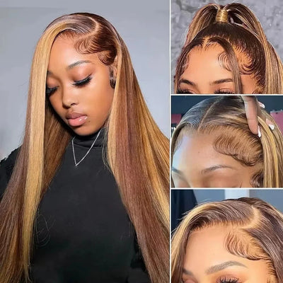 30 Inch Highlight 13x6 Lace Frontal Wig Human Hair  250 Density Highlight Ombre Colored Pre Plucked Human Hair Wigs For Woman