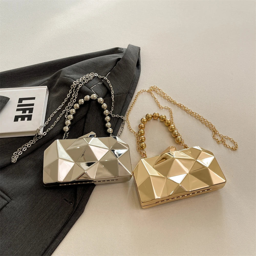 Golden Acrylic Evening Clutch Bag For Elegant Women Geometric Dinner Party Shoulder Bag 2024 Luxury Designer Purses And Handbags