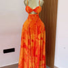 CM.YAYA Women Floral Printed Strap Backless Bra Front Big Swing Maxi Long Dress 2025 Vintage Sexy Club Party Evening Dresses