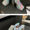 Aneikeh 2025 New Fashion Open Toe Platform High Heel Women Summer Mules Slip-On Outdoor Slippers Sandals Size 35-42 Silver Gold