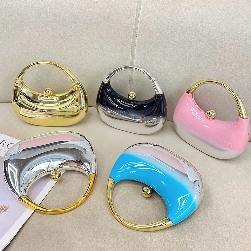 Luxury Brand Evening Clutch Acrylic Shell Bag Ladies Handbag Fashion Shoulder Bag Half-moon Design Wedding Purse Party Handbag
