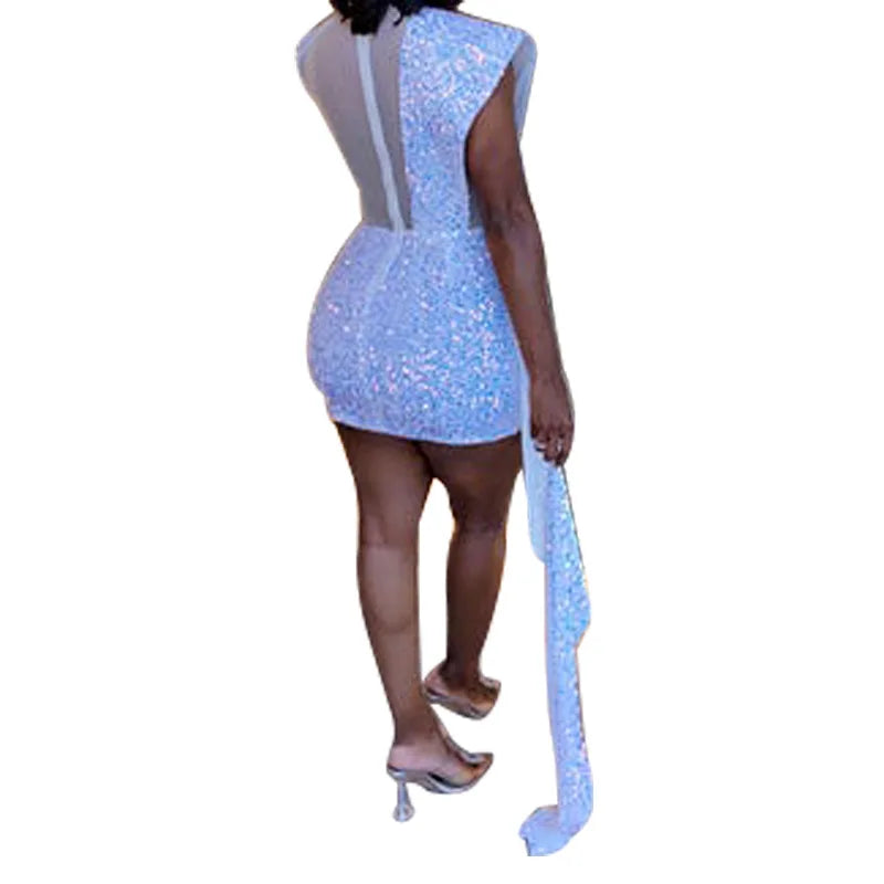 Autumn and Winter Women's Clothing Semi-turtleneck Mesh Beads Tight Hip-wrapped Sexy Evening Dress
