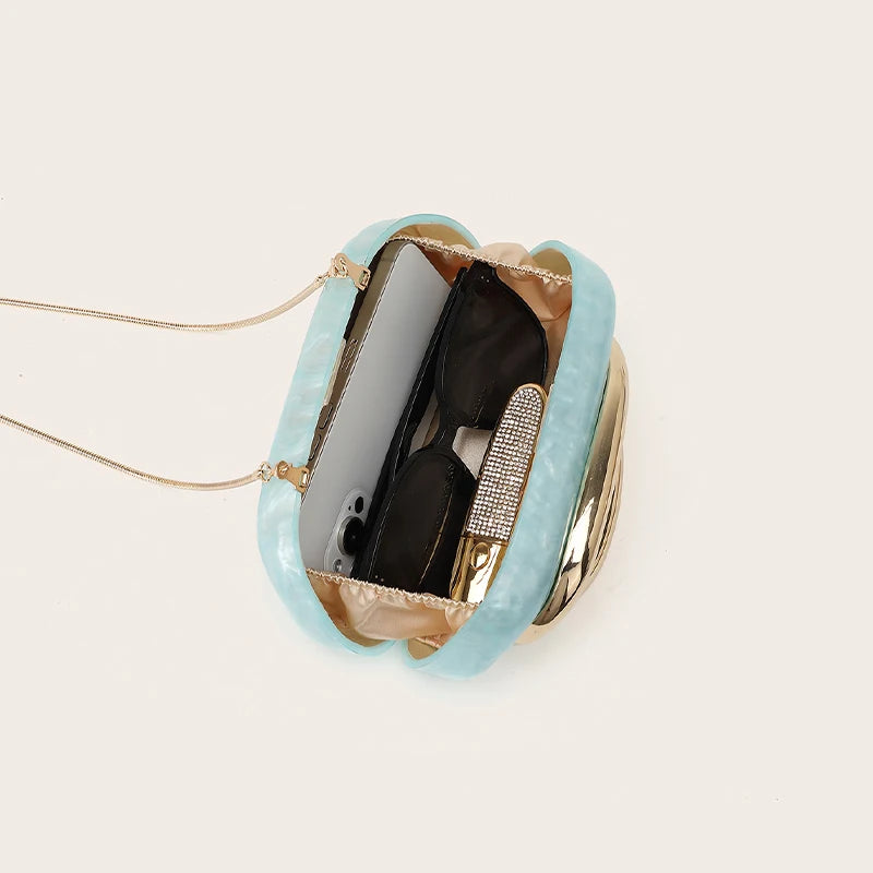 Women Acrylic Clutch Box Handbag Metal Handle Evening Bag Trendy Ladies Shoulder Crossbody Purse for Wedding Prom Cocktail Party