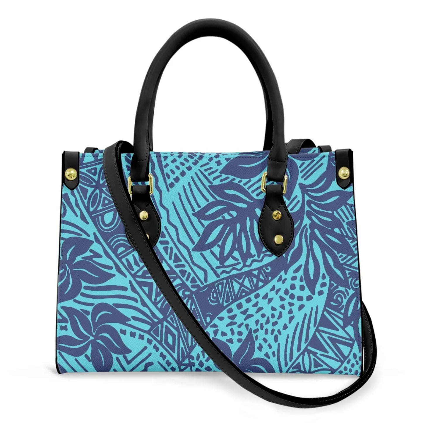 Women Pu Handbag Custom Wholesale Polynesian Tribal Floral Design Women Shoulder Bag Large Capacity Travel Temperament Women Bag