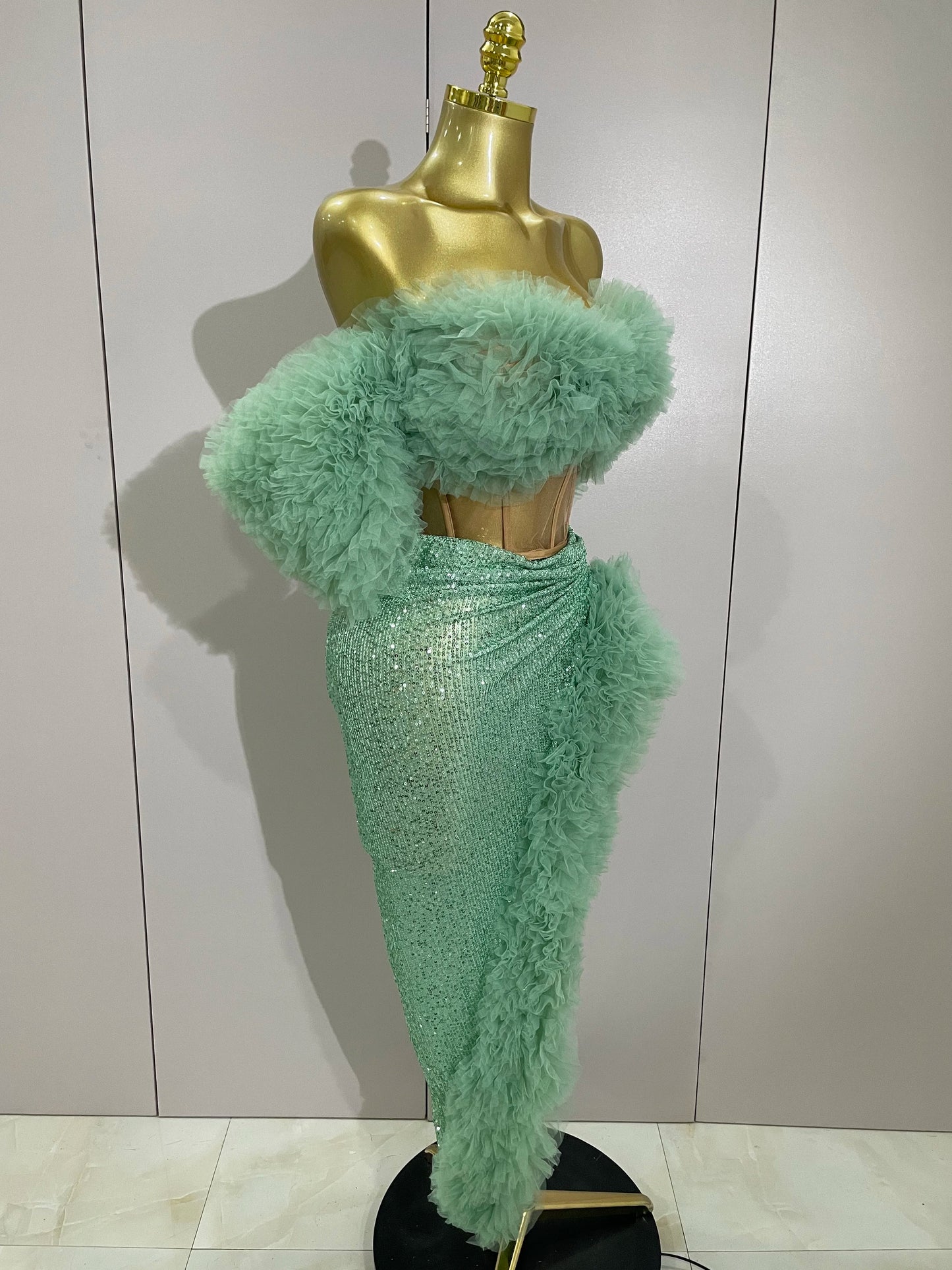 2025 Women White Sequins Top Short Skirt Two Pieces Set Sexy Celebrate Evening Prom Birthday Dress Nightclub Stage Outfit