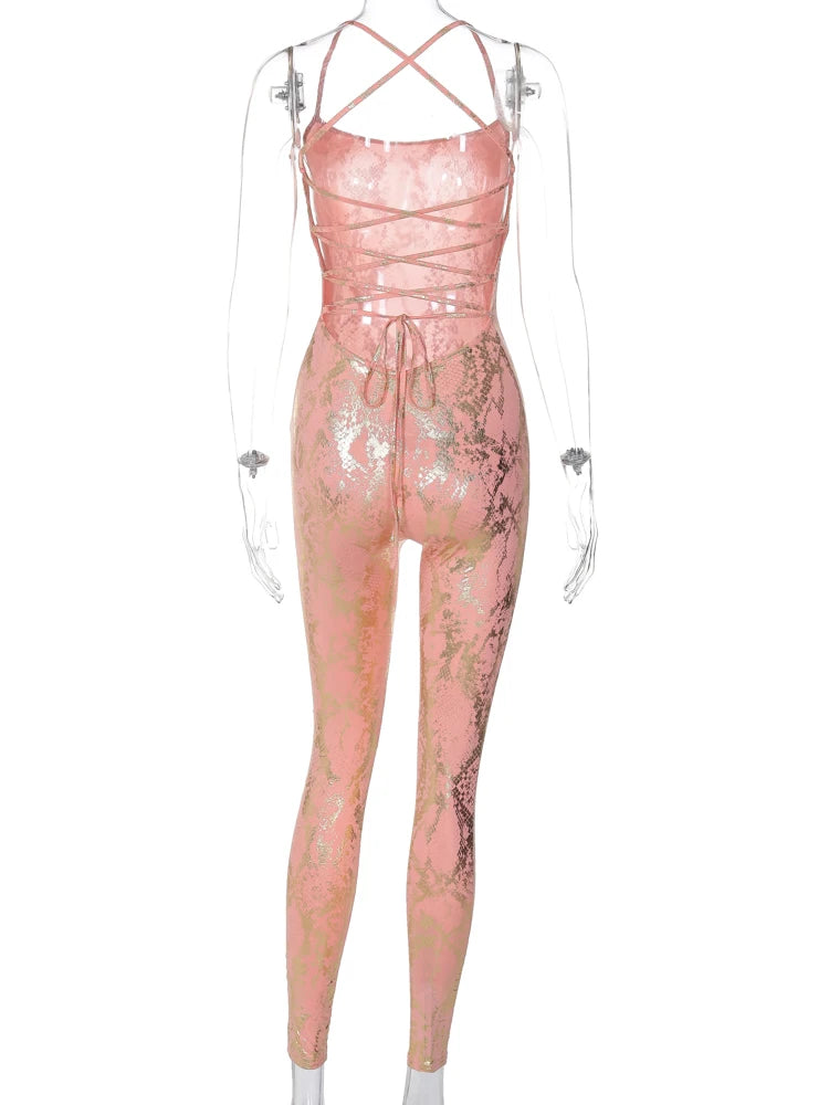 Dulzura Jumpsuit Backless Cross Straps Sexy Shinning Vocation 2024 Spring Summer For Women'S Clothing Party Clubwear
