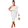 CMYAYA Women One Shoulder Skew Neck Bow Splicing One Long Sleeve Bodycon Midi Dress 2022 Sexy Party Prom Evenging Summer Dresses