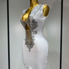 Women 2025 Sexy V Neck Cut Out Short Bandage Dress Silver Sequin White Elegant Luxury Birthday Party Club Wedding Vestidos