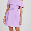 Women Belt Patchwork Short Sleeve Mini Dress, Spring Summer Fashion Slash Neck Party Dress, Solid Off The Shoulder Ladies Dress