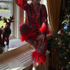 Women's 2 Piece Pajama Set Long Sleeve Lapel Button Up Shirt Tops Solid Color/Plaid Pants Christmas Sleepwear Sets