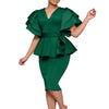 CM.YAYA Women Short Sleeve V-neck Belt High Waist Midi Dress 2025 Summer Africa OL Work Evening Sexy Party Dresses Vestidos