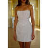 Amanda Customized White Pearls Beading Prom Dresses Sleeveless Strapless vestidos de noche Mini Skirt Backless Formal Evening