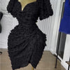 CM.YAYA Summer Women Lantern Short Sleeve Side Split Ruched Midi Mini Dress 2025 Fashion Sexy Night Club Party Dresses Vestidos