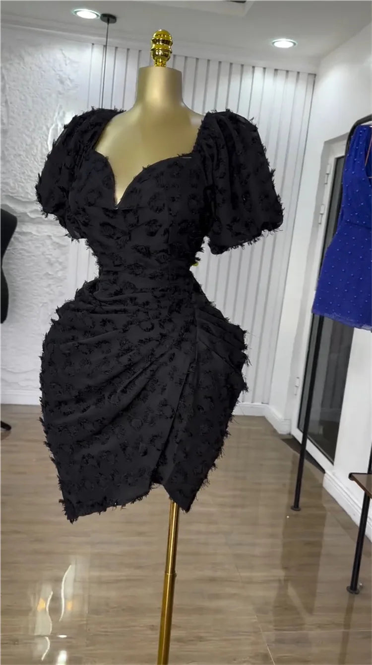 CM.YAYA Summer Women Lantern Short Sleeve Side Split Ruched Midi Mini Dress 2025 Fashion Sexy Night Club Party Dresses Vestidos
