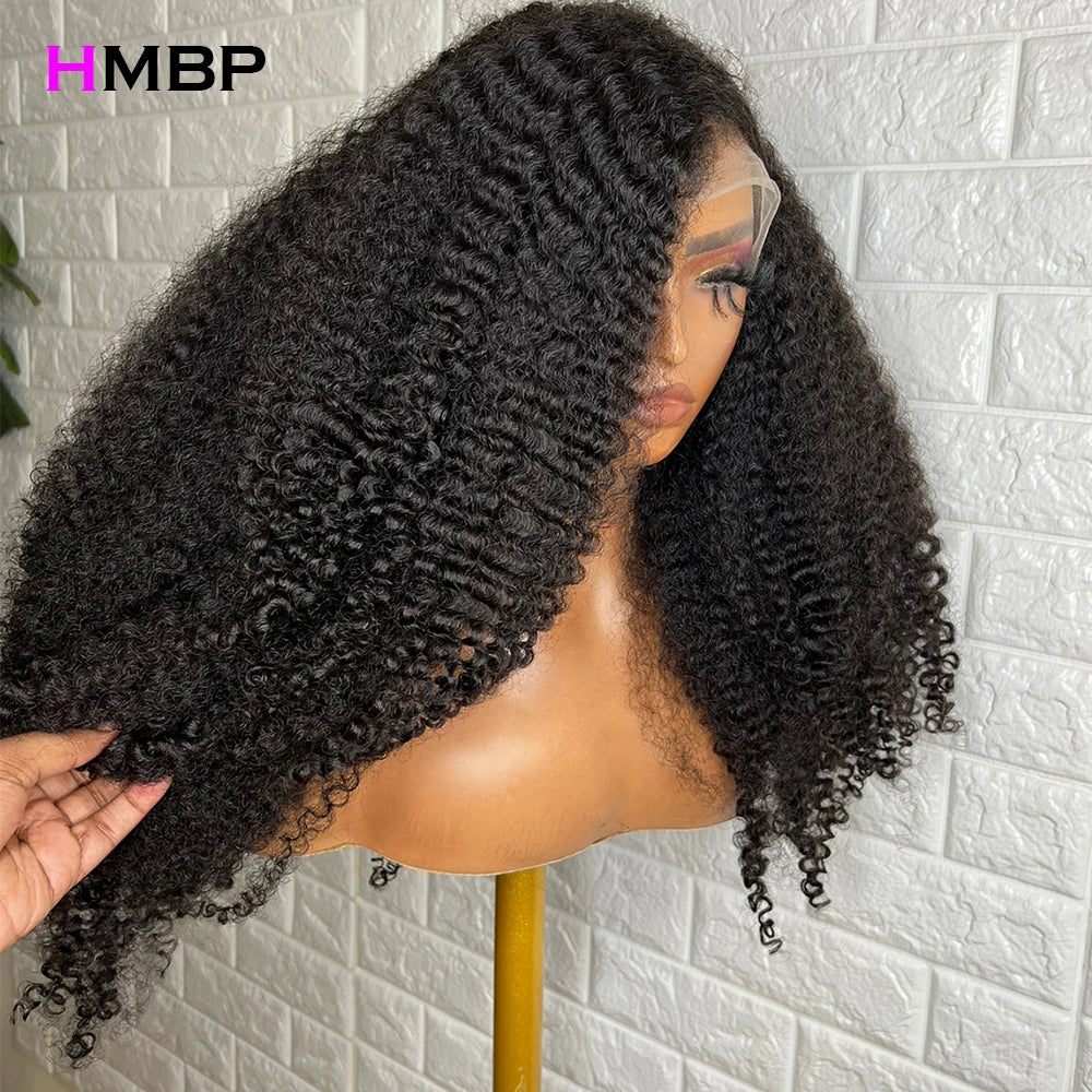 250 Density 13x6 HD Lace Frontal Wig Kinky Curly Glueless Preplucked Human Wigs Ready To Go Brazilian Wigs 100 % Remy Human Hair