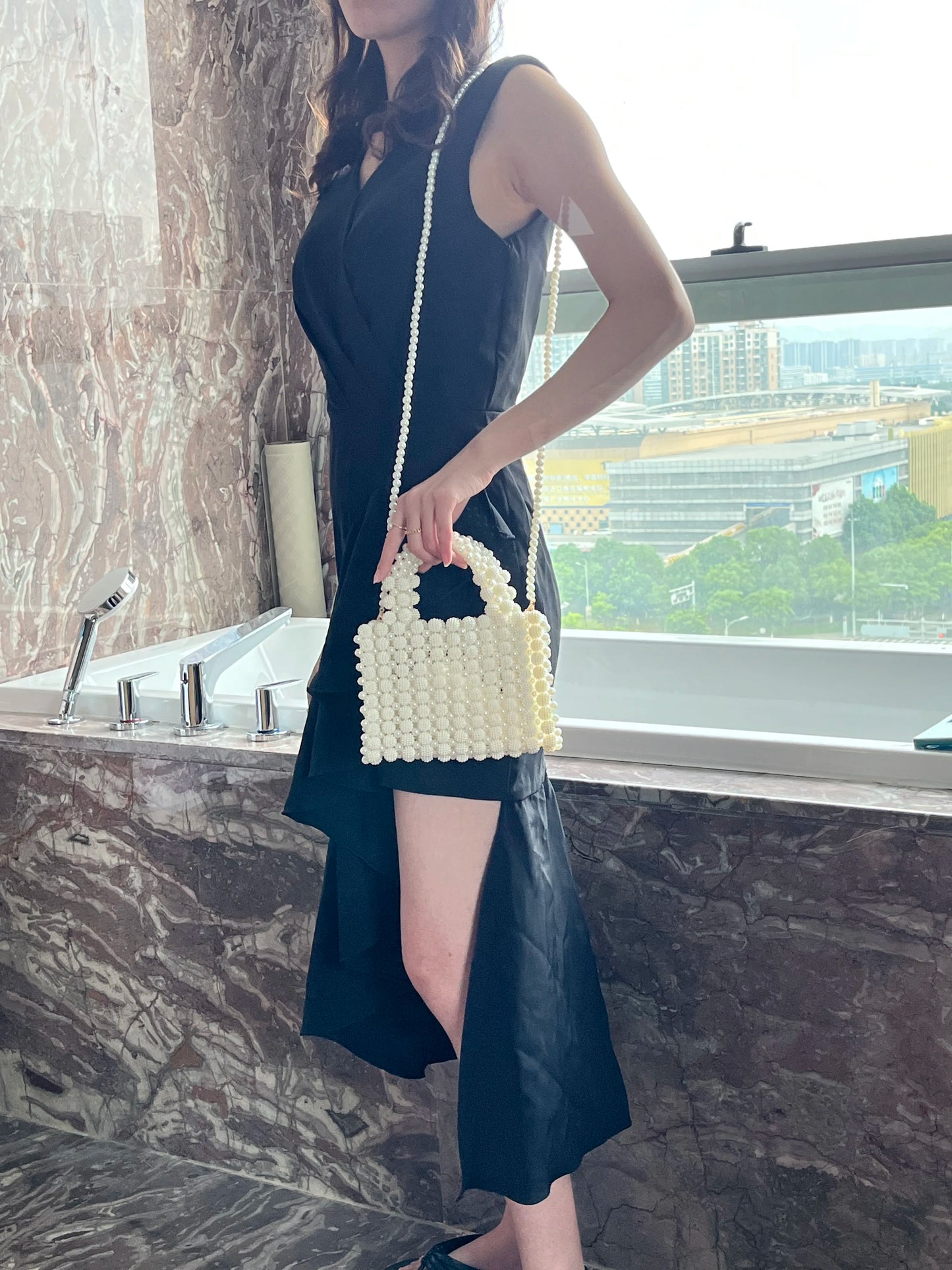 Noble Crystal Beaded Evening Bag Wedding Clutch with Pearl Chain New handmade Pearl chain shoulder bag Handbag evening dress bag