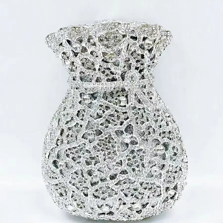 Newest Flower Vase Rhinestone Evening Bags Women Crystal Handbags Metal Chain Elegant Party Bags Luxury Designer Clutch Purse
