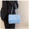 Fashion Blue Pu Flap Bag Golden Large Capacity Niche Geometric Handbag Women's Bag Embroidery Thread Metal Chain Shoulder Bag