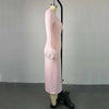 New Arrival Women Sexy High Waisted Long Sleeve Feather Trim Split Bandage Dress OL 2025 Elegant Evening Club Party Dresses