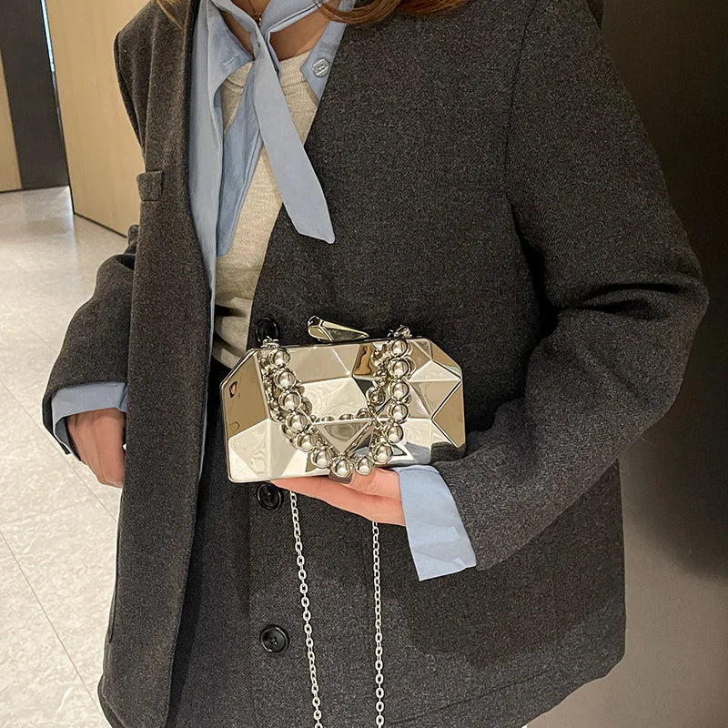 Golden Acrylic Evening Clutch Bag For Elegant Women Geometric Dinner Party Shoulder Bag 2024 Luxury Designer Purses And Handbags