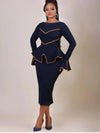 Elegant Women's Office Dress Round Neck Ruffle Edge Long Sleeved Dresses Formal Business Color Blocked Line Workwear New Style