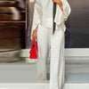 Women's Wide Leg Pants Two Piece Set Fashion Off Shoulder Shirt And Pants Sets Autumn Winter Casual Loose Solid Suit