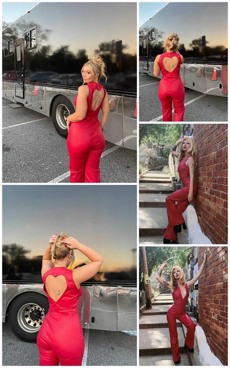 TARUXY Backless Heart Cutout Bodycon Jumpsuit For Women Casual Sleeveless Slim One-Piece Outfits Retro Denim Jumpsuits New 2025