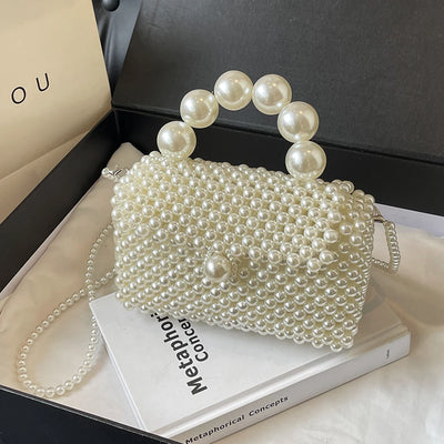 2024 Newest Handmade Pearl Knitting Evening Handbag Luxury Women's Snall Crossbody Bag High-end Hand-Woven Elegant Clutch Purses