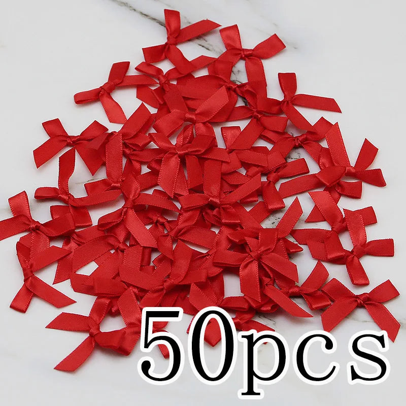 (50 Pcs) 4*4cm Colourful Ribbon Bows Small Size Polyester Satin Ribbon Bow Flower DIY Craft Decoration