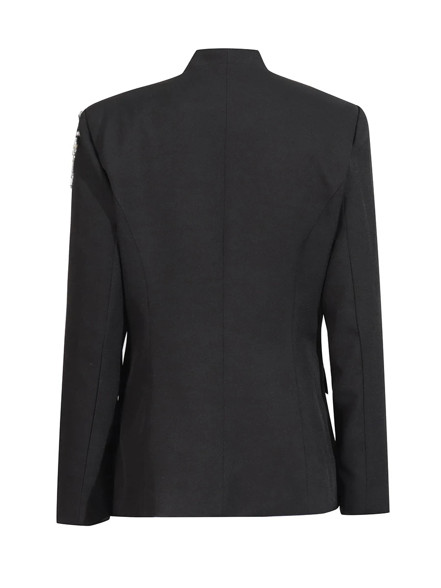 CHICEVER Solid Spliced Beading Slimming Blazer for Women Notched Collar Long Sleeve Patchwork Button Formal Coat Female Fashion