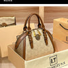 Khaki Retro Leather Women's Handbag Fashion Geometric Floral Girls Shoulder Bag Hundred Splicing Color Collision Girls Crossbody