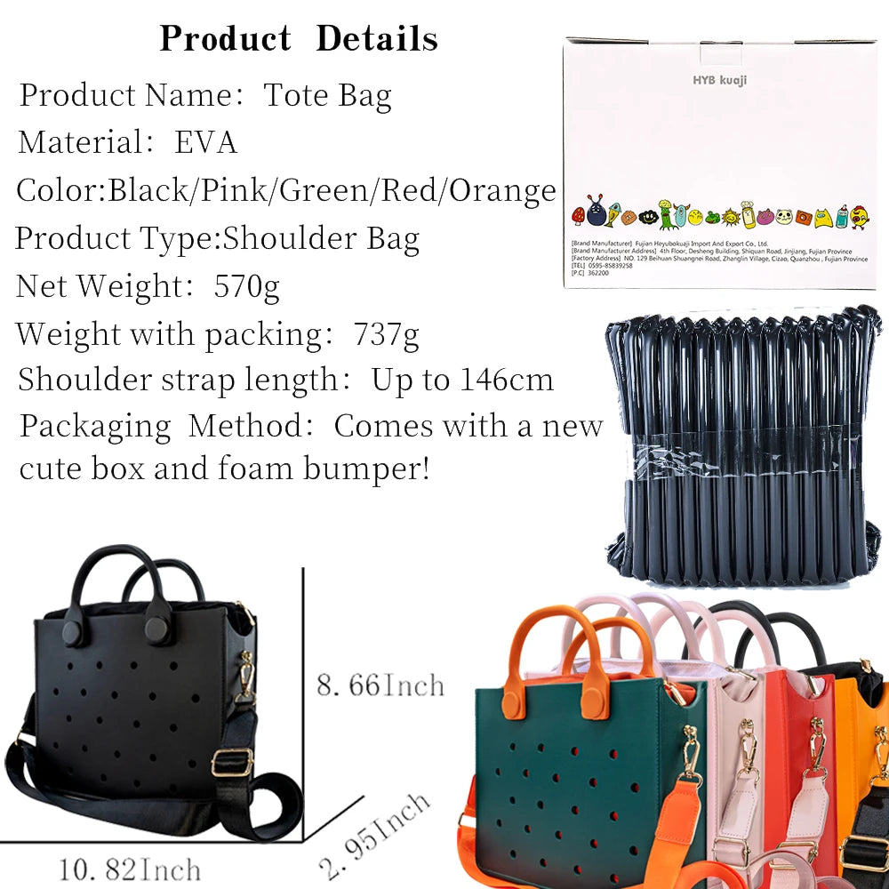 EVA Large Leather Shoulder Bag Handbag Tote Bag Storage for Women Casual Waterproof Beach Bag Hole Fit Charm Fashion Storage Bag