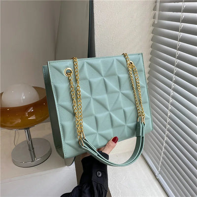 Ladies Fashion Large Capacity Chain Bag Retro Square Tote Bag Diamond Texture Shoulder Crossbody Daily Hundred Underarm Handbag