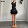 Stunning Sparkly Luxury Diamond Women Birthday Party Cocktail Gowns Sexy Sheer Pink Feather Mini Short Prom Dresses 2025