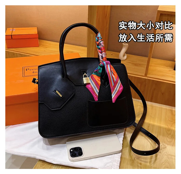 New Birkin Bag Handbag Lychee Grain Large Capacity Advanced Sense Kelly Bag Single Shoulder Crossbody Bag for Women