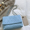 Fashion Blue Pu Flap Bag Golden Large Capacity Niche Geometric Handbag Women's Bag Embroidery Thread Metal Chain Shoulder Bag