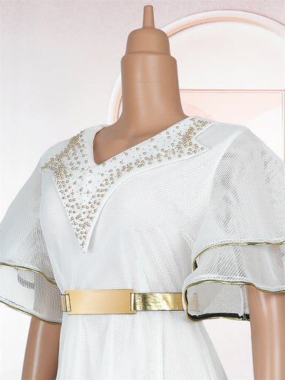 Robe Africaine Femme African Dashiki Clothing Party Evening Dresses Ruffle Sleeve Maxi Dress Dubai Turkey Kaftan Abayas Outfits