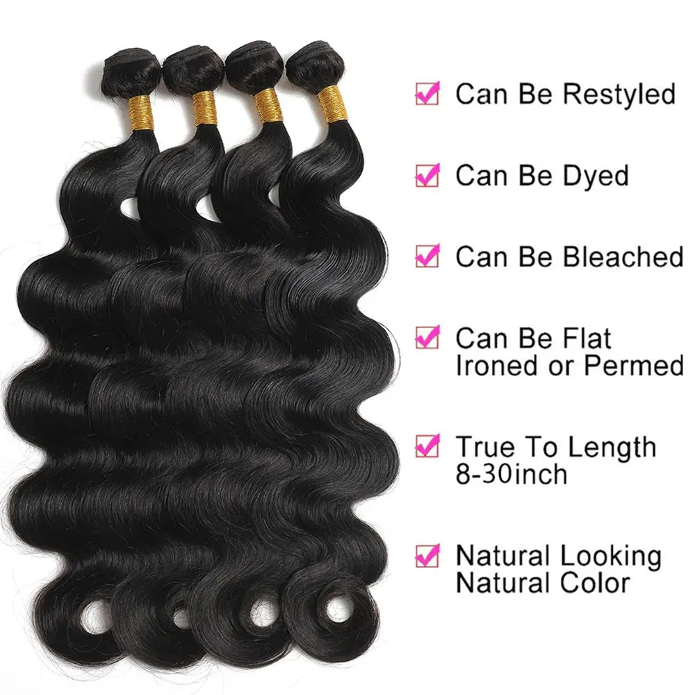 12A Brazilian Body Wave Bundles 100% Unprocessed Virgin Hair Body Wave 3 Bundles Human Hair Weave Bundles Deals Natural Black