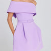 Women Belt Patchwork Short Sleeve Mini Dress, Spring Summer Fashion Slash Neck Party Dress, Solid Off The Shoulder Ladies Dress