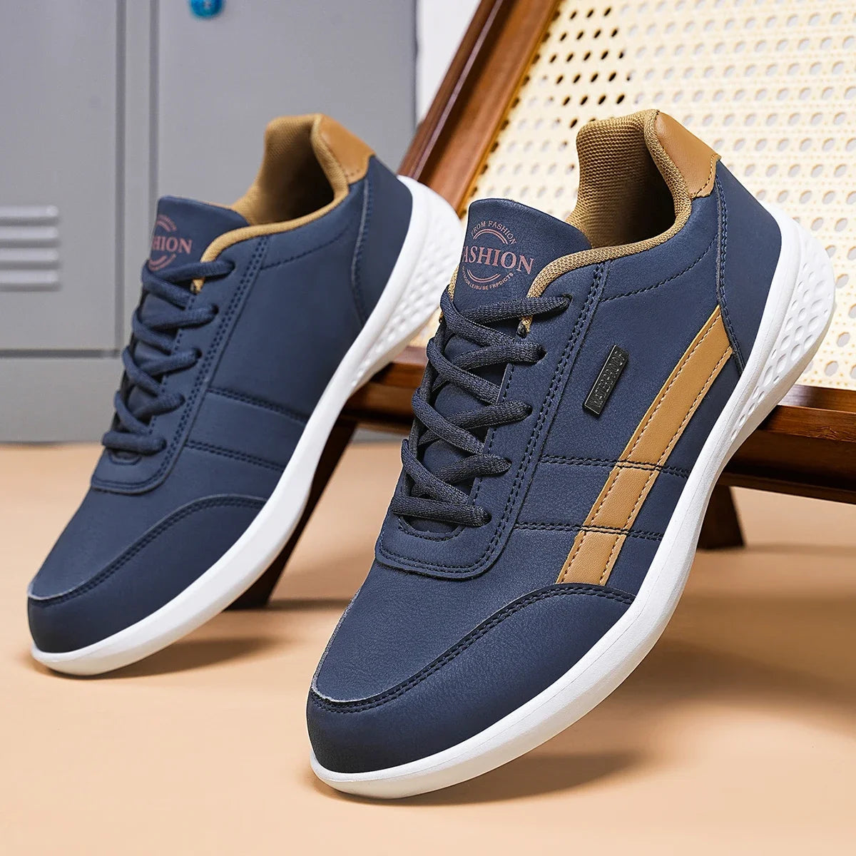 NKLSA New Men's Shoes Spring Autumn Waterproof Walking Sneakers Casual Men Leather Sneakers Non-Slip Shoes Mens Tennis Shoes