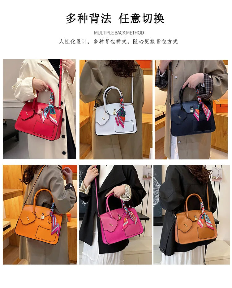 New Birkin Bag Handbag Lychee Grain Large Capacity Advanced Sense Kelly Bag Single Shoulder Crossbody Bag for Women
