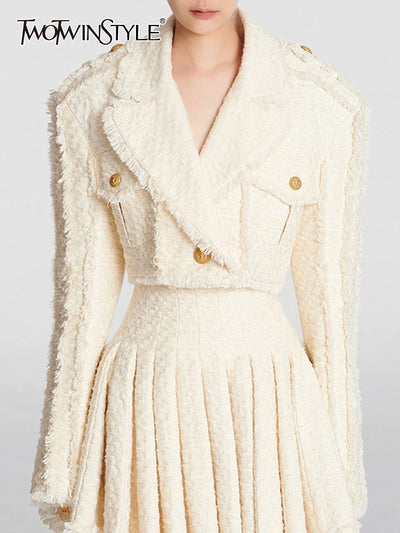 TWOTWINSTYLE Solid Temperament Blazers For Women Notched Collar Long Sleeve Patchwork Single Button Vintage Blazer Female Style