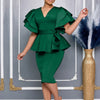 CM.YAYA Women Short Sleeve V-neck Belt High Waist Midi Dress 2025 Summer Africa OL Work Evening Sexy Party Dresses Vestidos
