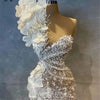 Gorgeous Ruffles Ivory Evening Dress Dubai One Shoulder Chapel Train Wedding Party Dresses Arabic Mermaid Prom Gowns Customized