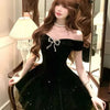 Black French Vintage Elegant Design Woman Dress Gothic Off Shoulder Retro Mini Dress Female Fairy Birthday Party Chic Outfits