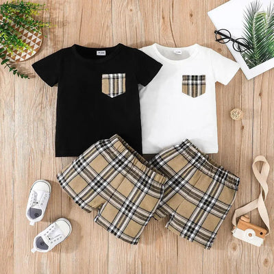 PatPat 2pcs Baby Boy 95% Cotton Short-sleeve Tee and Plaid Shorts Set Suitable for Summer Season Soft and Comfortable - MAGUSTA BEAUTY