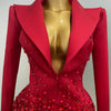 Sparkly Crystal Chains Pearls Long Sleeve Mini Dress 2025 Women Birthday Evening Party Nightclub Outfit Singer Wedding Costume