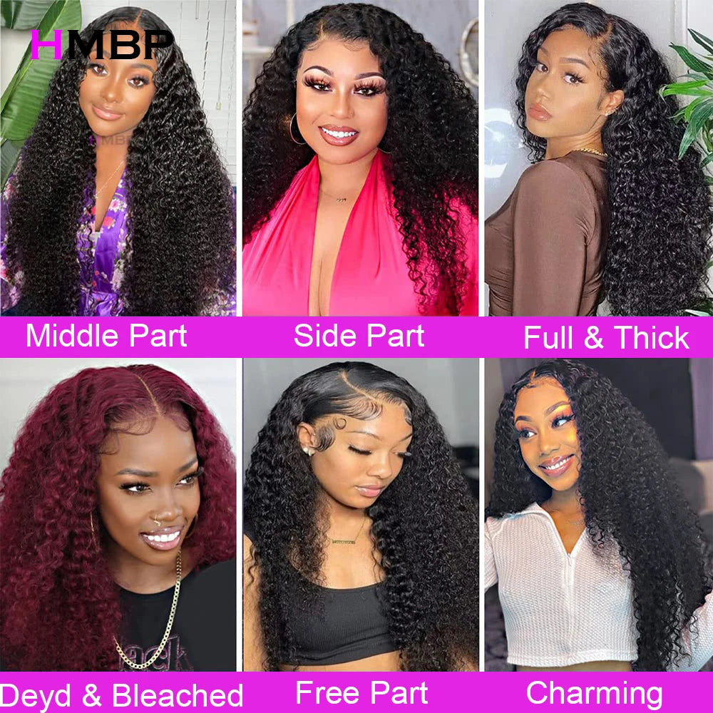 250 Density 13x6 HD Lace Frontal Wig Kinky Curly Glueless Preplucked Human Wigs Ready To Go Brazilian Wigs 100 % Remy Human Hair